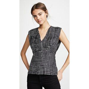 Theory Kimono Pleat Grid Print Silk Blouse